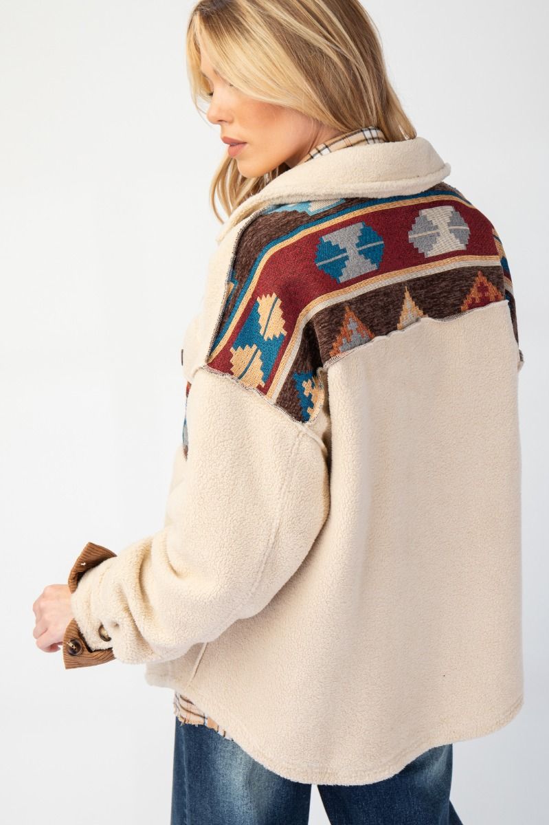 Ethnic Print Fleece Shacket