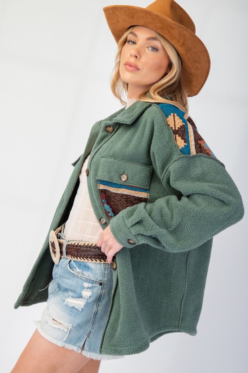 Ethnic Print Fleece Shacket