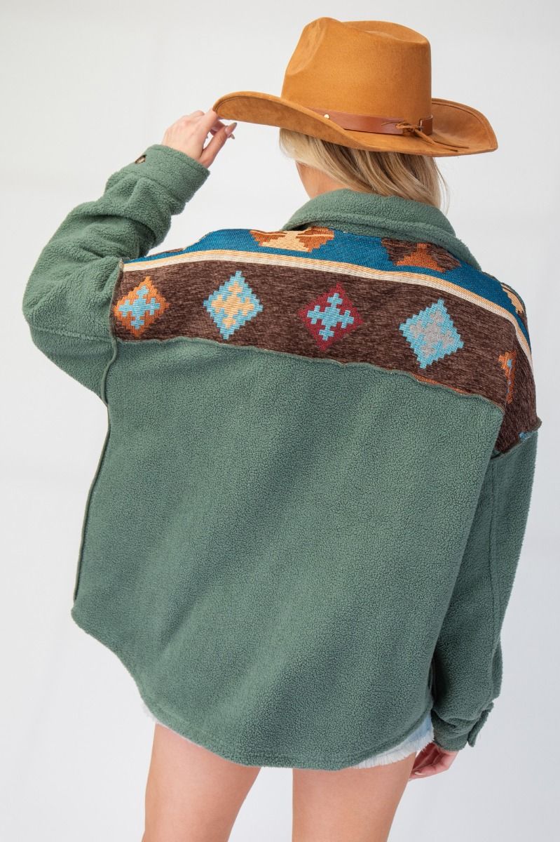 Ethnic Print Fleece Shacket