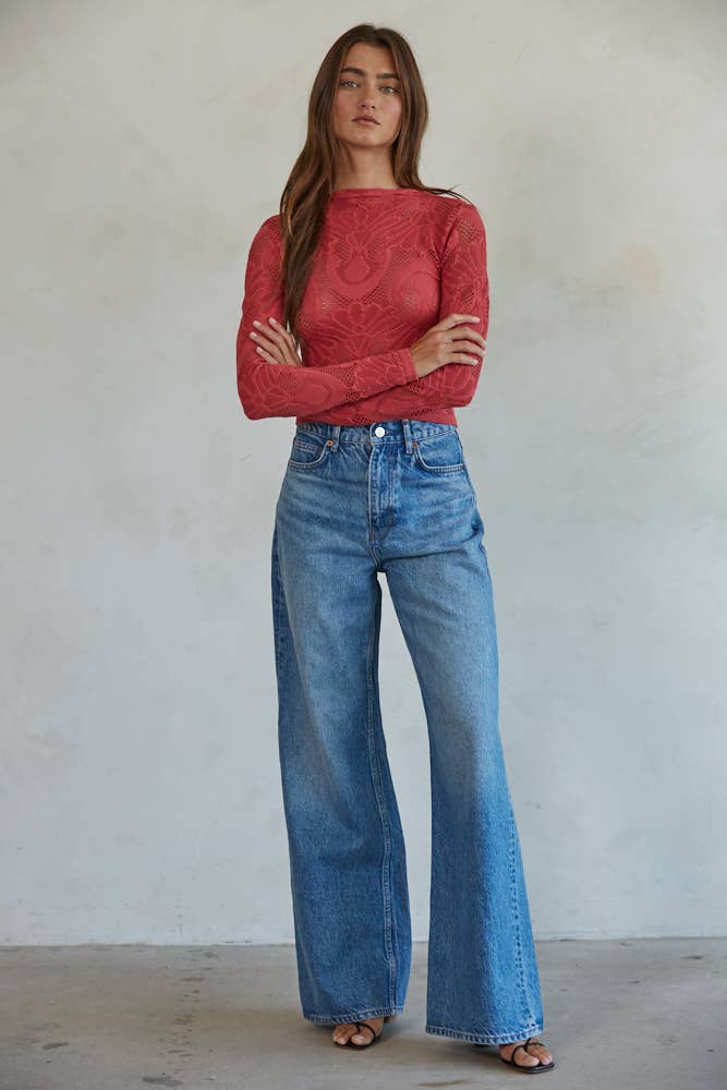 Jacquard Mock Neck Long Sleeve Top