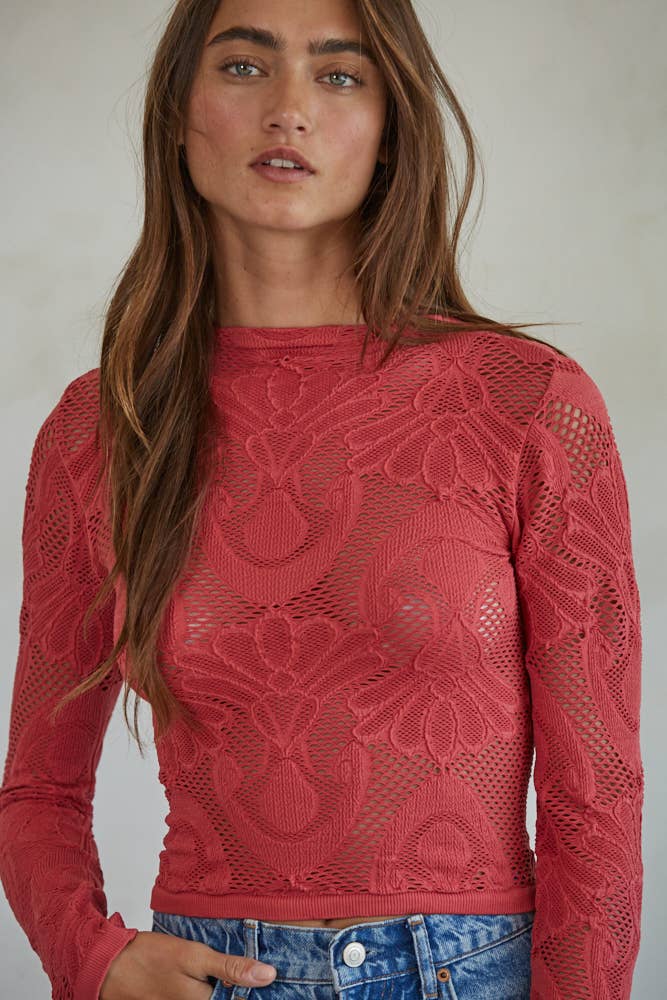 Jacquard Mock Neck Long Sleeve Top