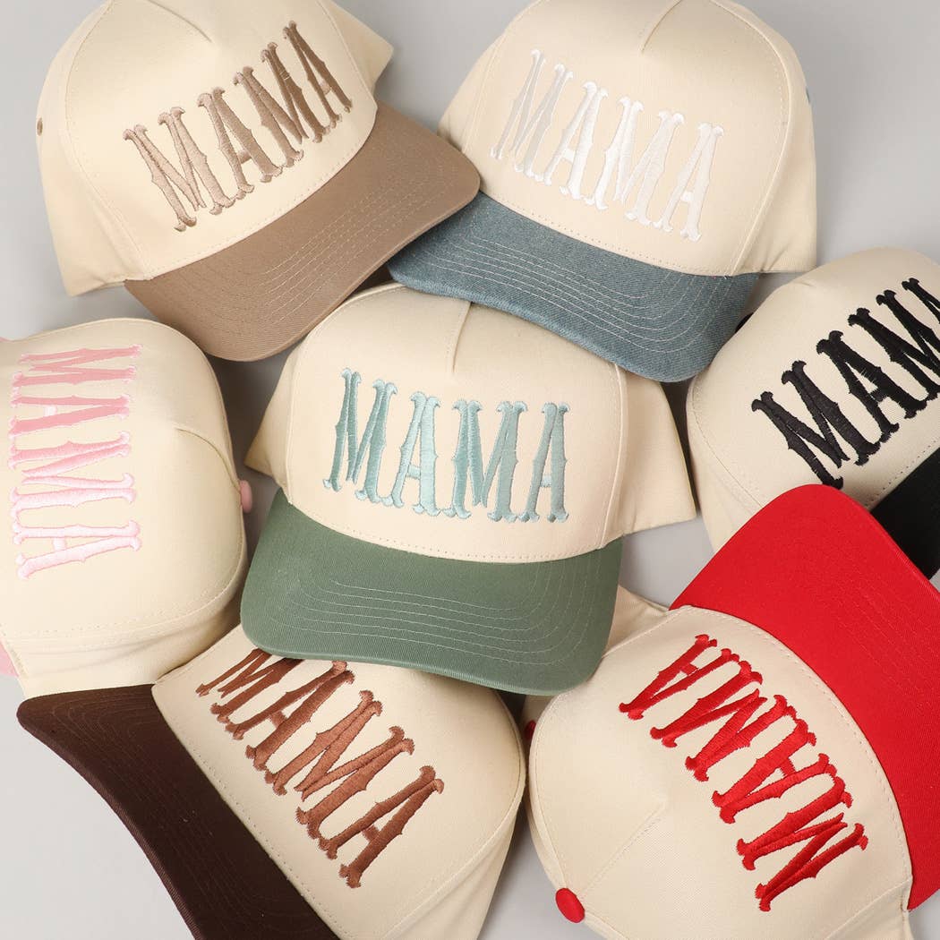 MAMA Typographic Design Embroidery Baseball Hat - Beige