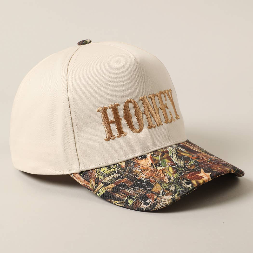 HONEY Lettering Embroidery Camo Hat - Black