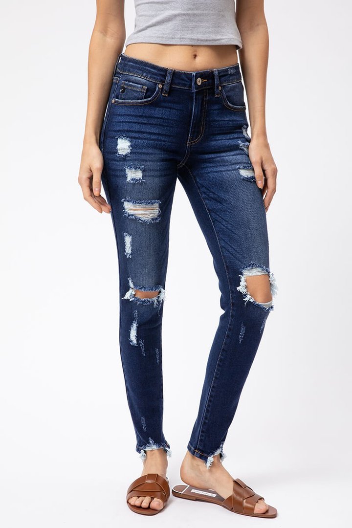 Distressed Mid-Rise Super Skinny Jeans