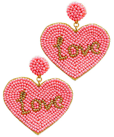 Beaded LOVE Heart Earrings