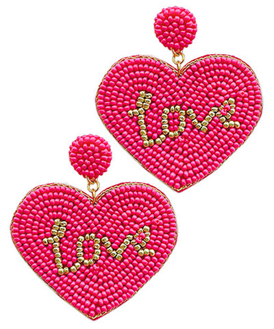 Beaded LOVE Heart Earrings