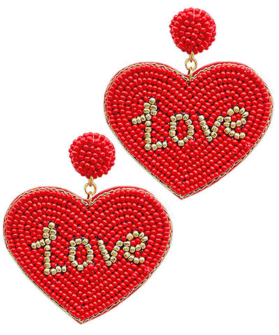 Beaded LOVE Heart Earrings