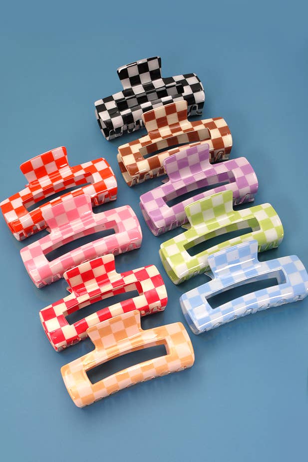 JUMBO RESIN CHECKER HAIR CLAW CLIP| Black