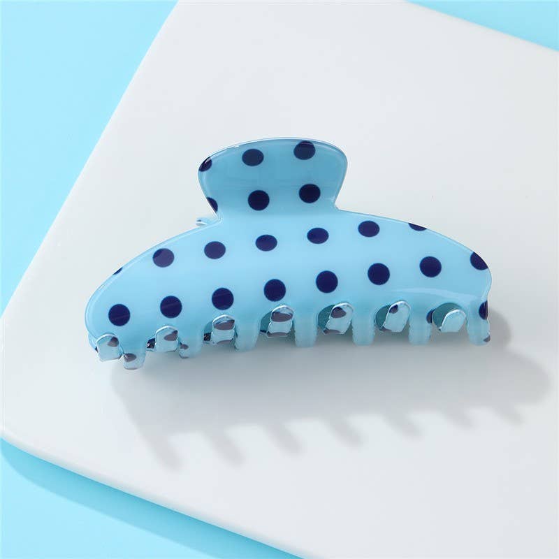 Retro Polka Dot Hair Claw - Glossy Spotted French | Fuchsia