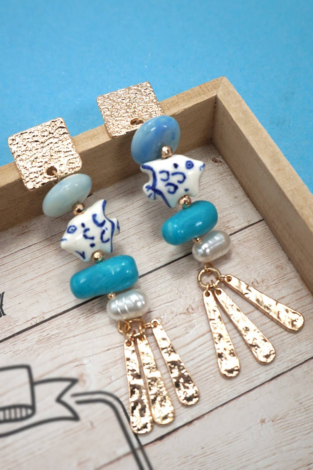 BLUE CERAMIC FISH DROP EARRINGS