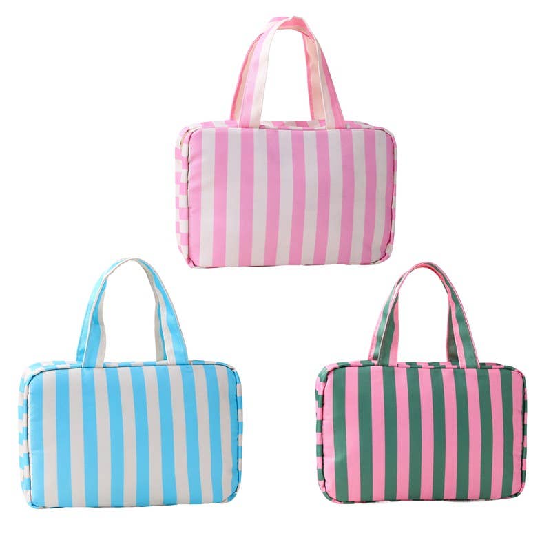 Striped Hanging Toiletry & Makeup Organizer Bag | PINK GREEN