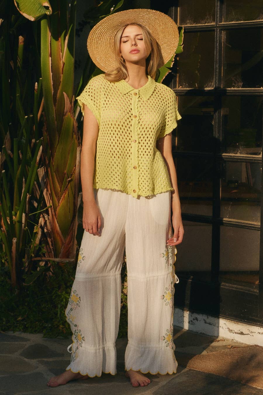 Plus Open-knit Short-sleeve Cardigan: Key Lime