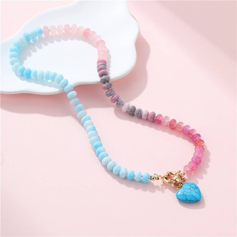 Natural Stone Semi-Precious Glass Mixed Necklace: Turq