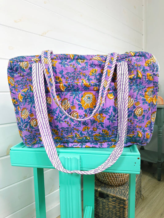 Quilted Duffle Bags | Block Print | Weekender Bag | Floral