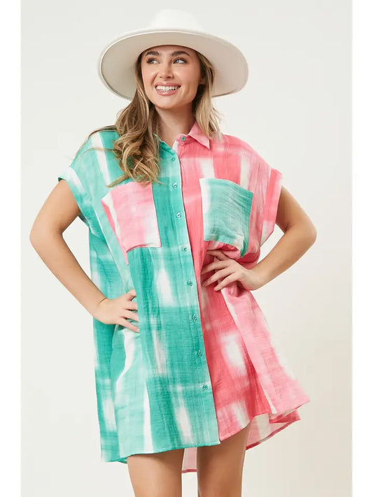Mix Brushed Print Shirt Dress