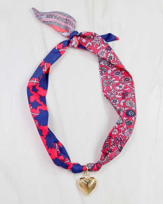 Lillie Scarf Charm Necklace NAVY RED