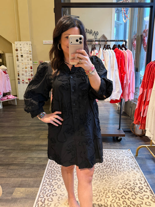 Button Down 3d Floral Dress