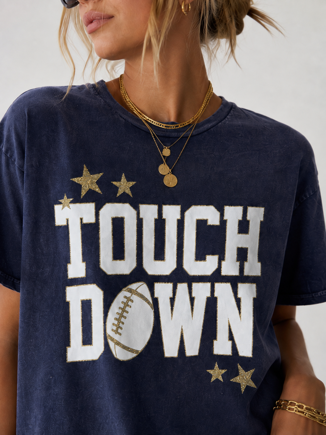 Touchdown Football Gameday Glitter Mineral Tee: MINERAL NAVY