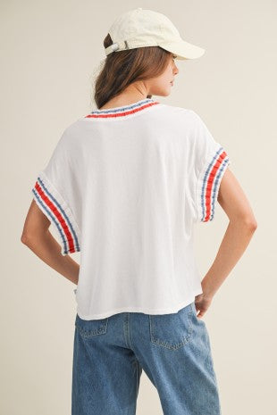 Refined Contrast Stripe Trim Top