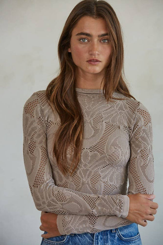 Jacquard Mock Neck Long Sleeve Top