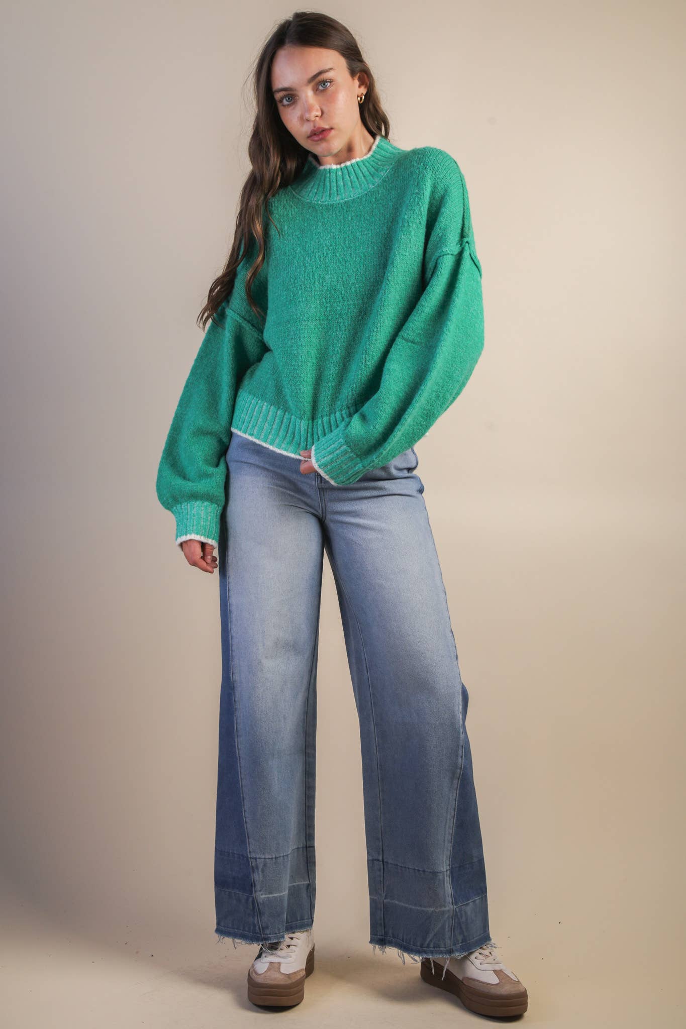 Oversized Casual Mock Neck Knit Sweater Top
