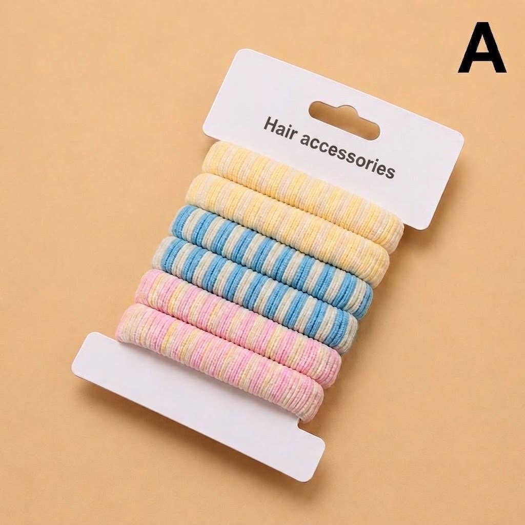 Striped Terry Hair Ties 6-Pc Set |D