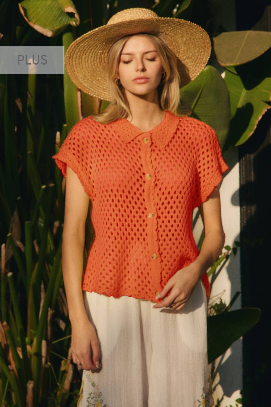 Plus Open-knit Short-sleeve Cardigan: Key Lime