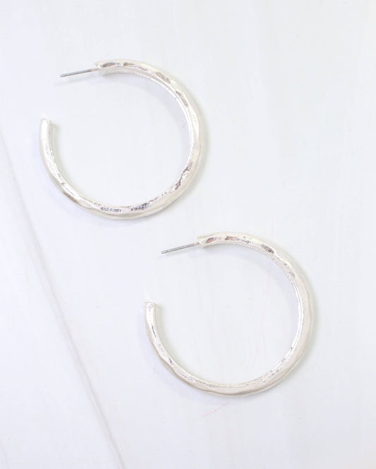Hyde Park Hammered Hoop Earring Worn Silver