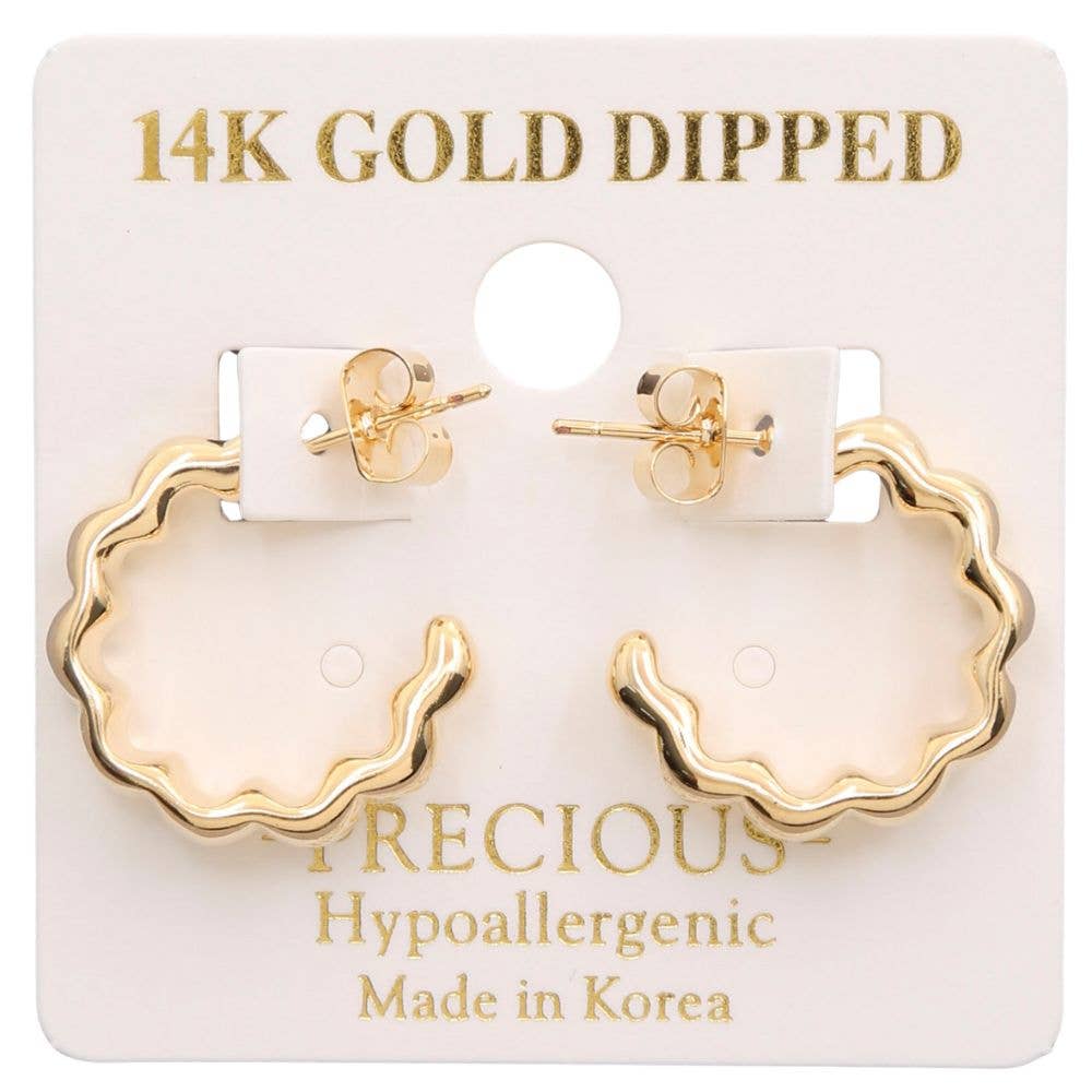 14K GOLD DIPPED WAVY OPEN HOOP GOLD DIPPED EARRING