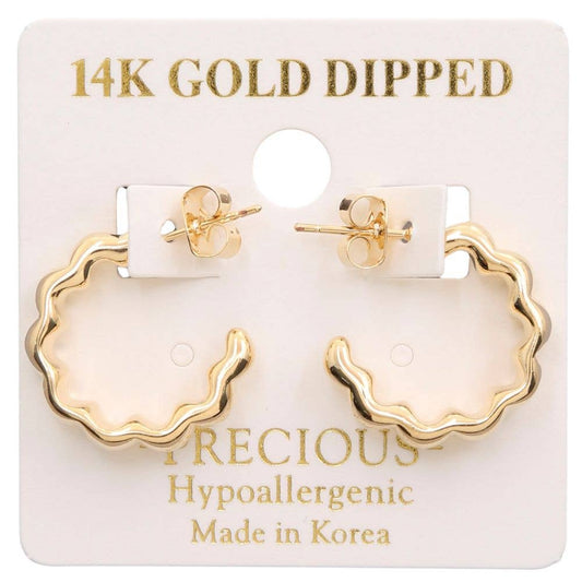 14K GOLD DIPPED WAVY OPEN HOOP GOLD DIPPED EARRING
