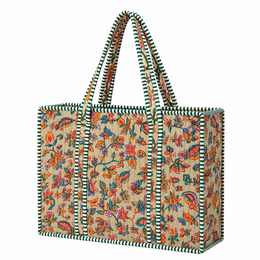 Multi Light Brown Quilted Bag Print: Large