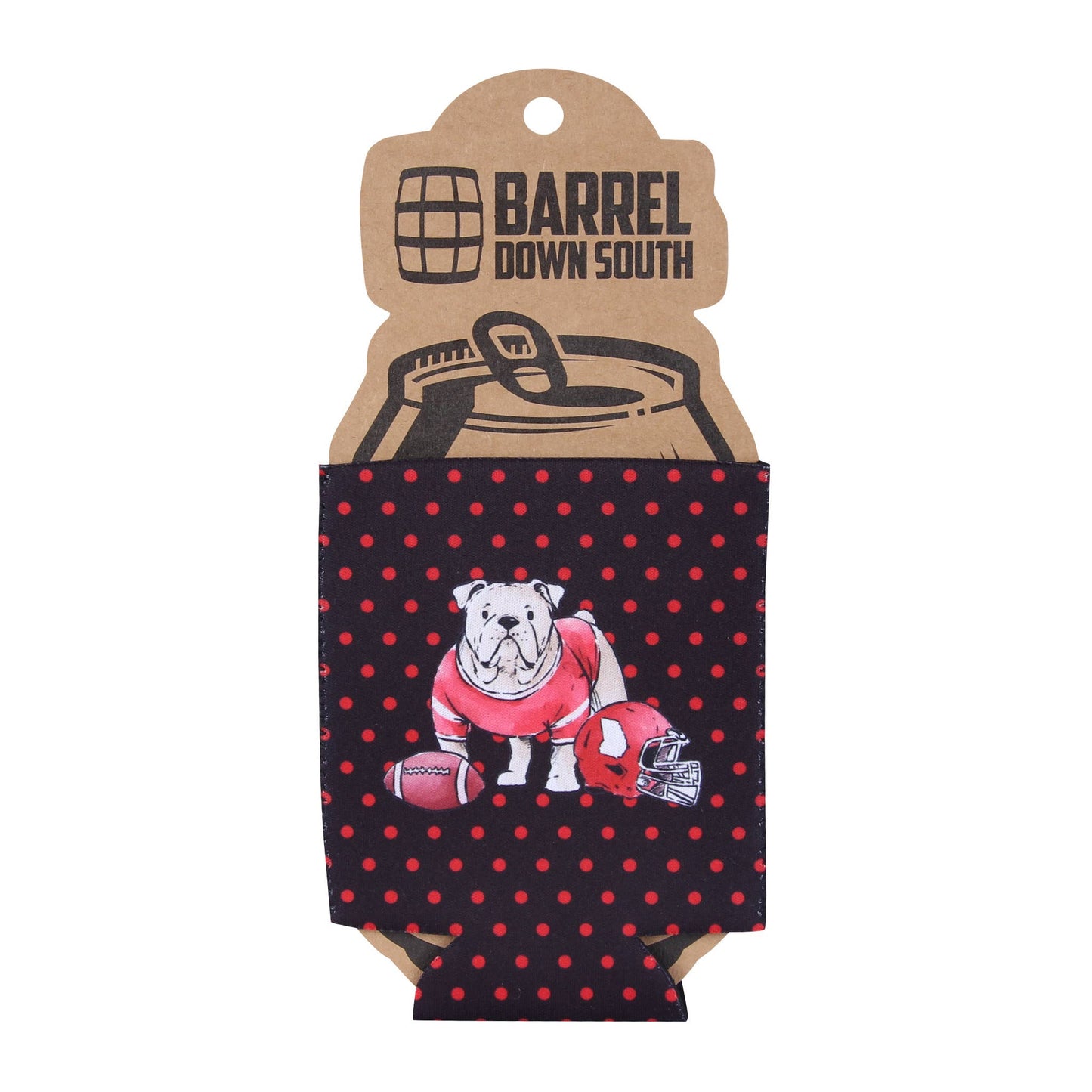 Black Polka Dot Bulldog Can Cooler