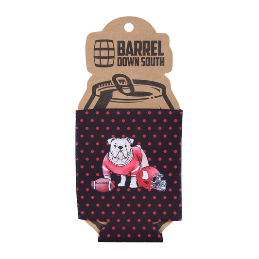 Black Polka Dot Bulldog Can Cooler