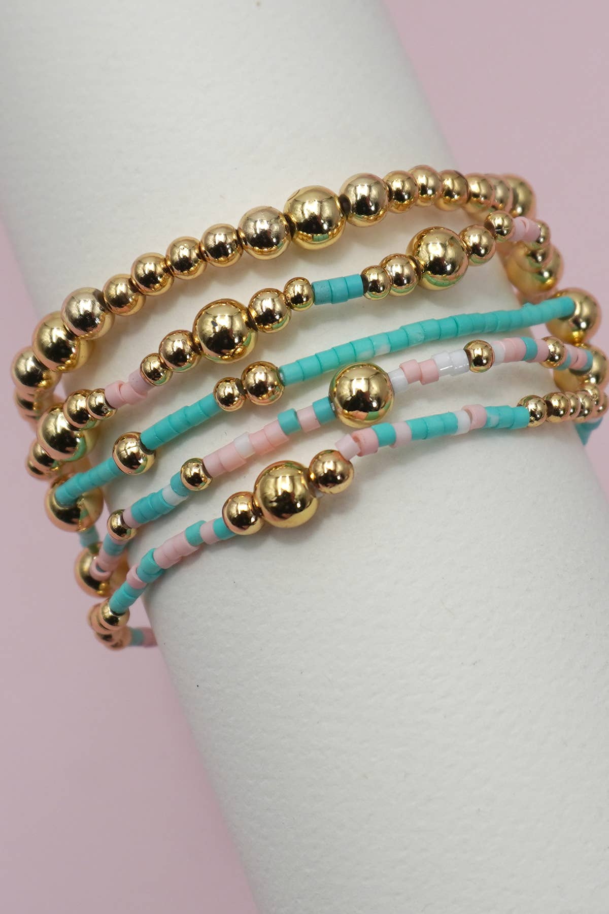 MULTI LAYER NATURAL STONE BALL CHAIN LINK BRACELET:Multi