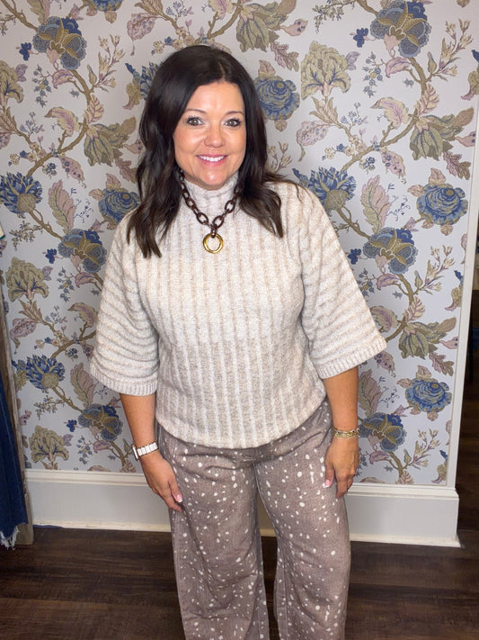 Allover Print Barrel Pants: MOCHA BAMBI