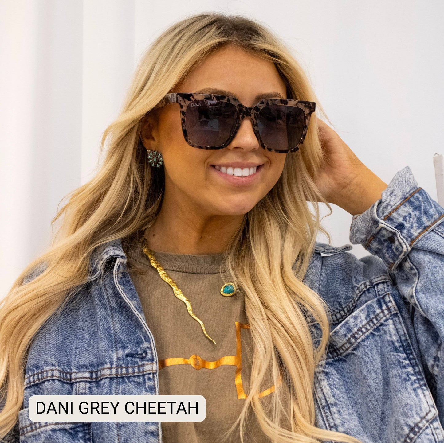 Dani- Women’s Square Sunglasses – Oversized Fall Line: Grey Cheetah