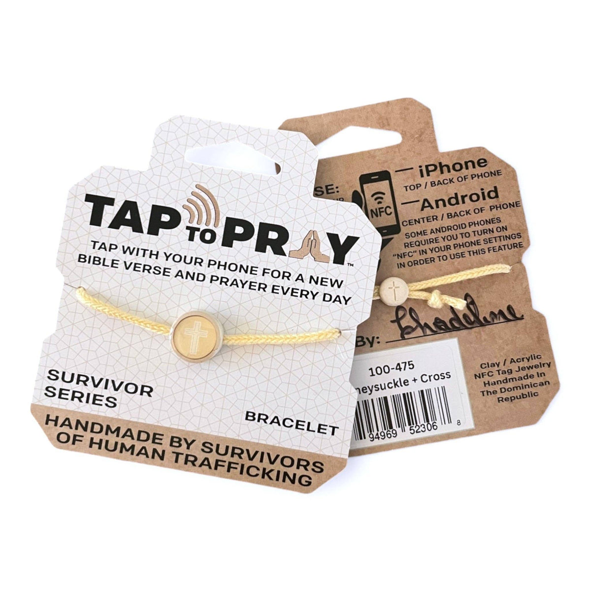 Tap To Pray® Survivor Series Braided Bracelet: Mocha + Cross