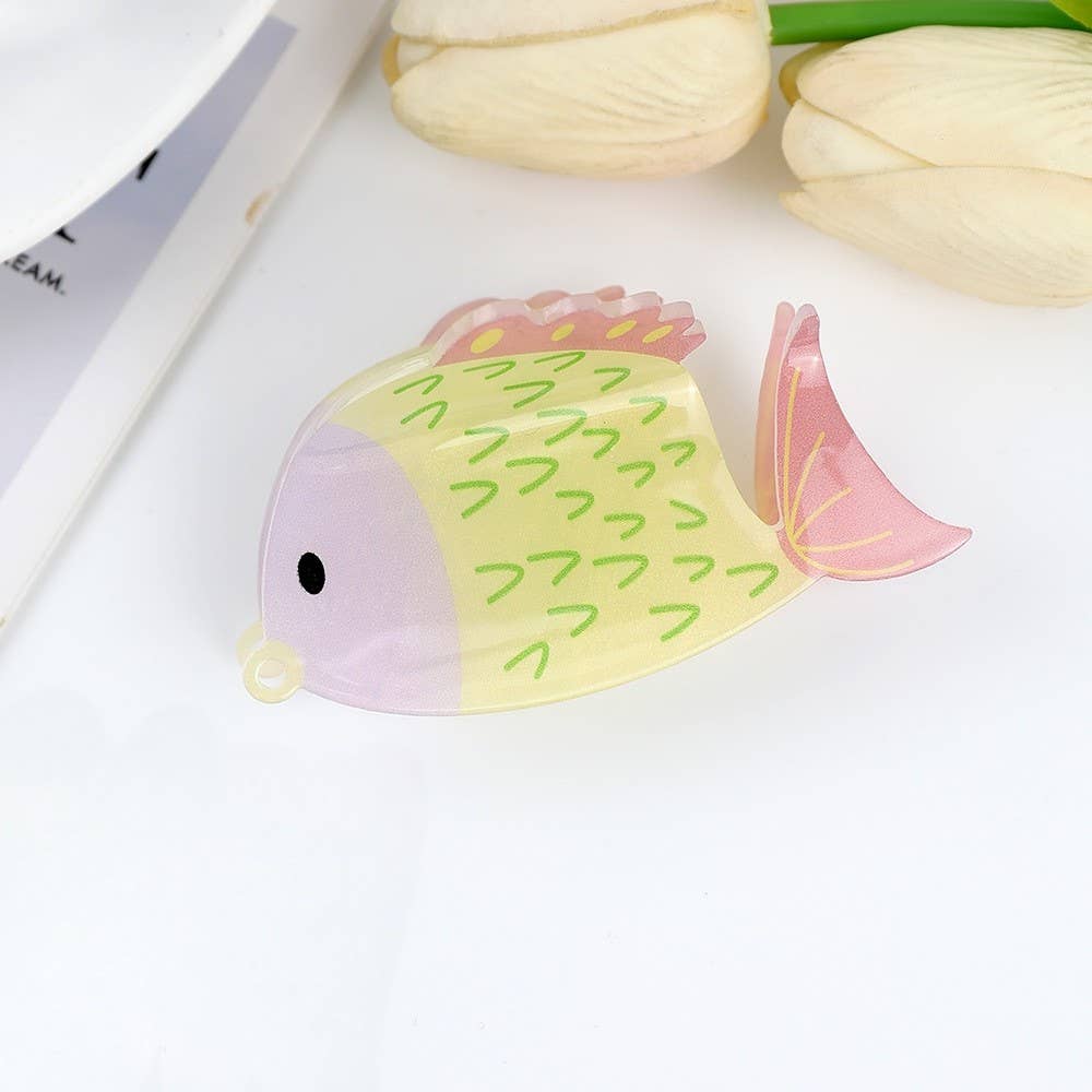 JUMBO VIBRANT OCEAN SEA FISH HAIR CLAW CLIPS | Yellow