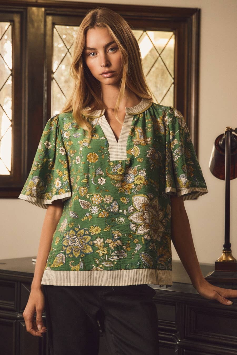 Paisley Printed Blouse: GREEN MULTI