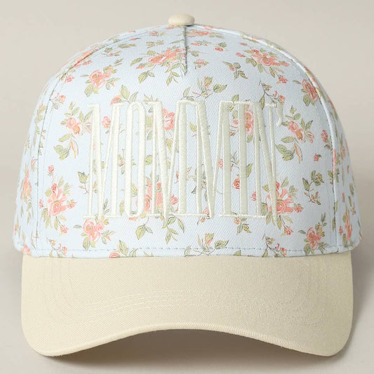 MOMMIN' Embroidered Flower PatternTrucker Hat: BLUE/BEIGE / ONE SIZE