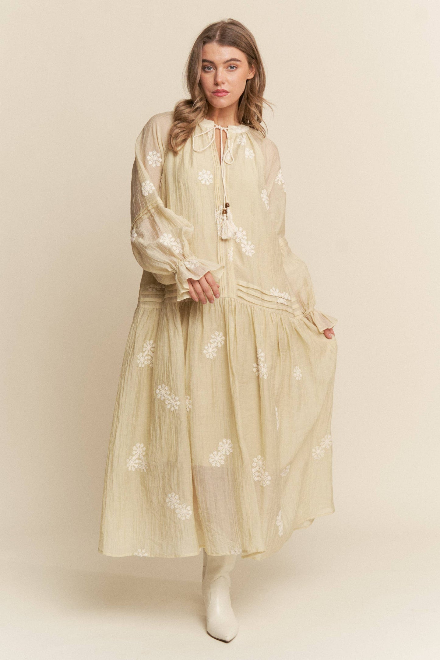 Embroidered Long Sleeve Light Weight Maxi