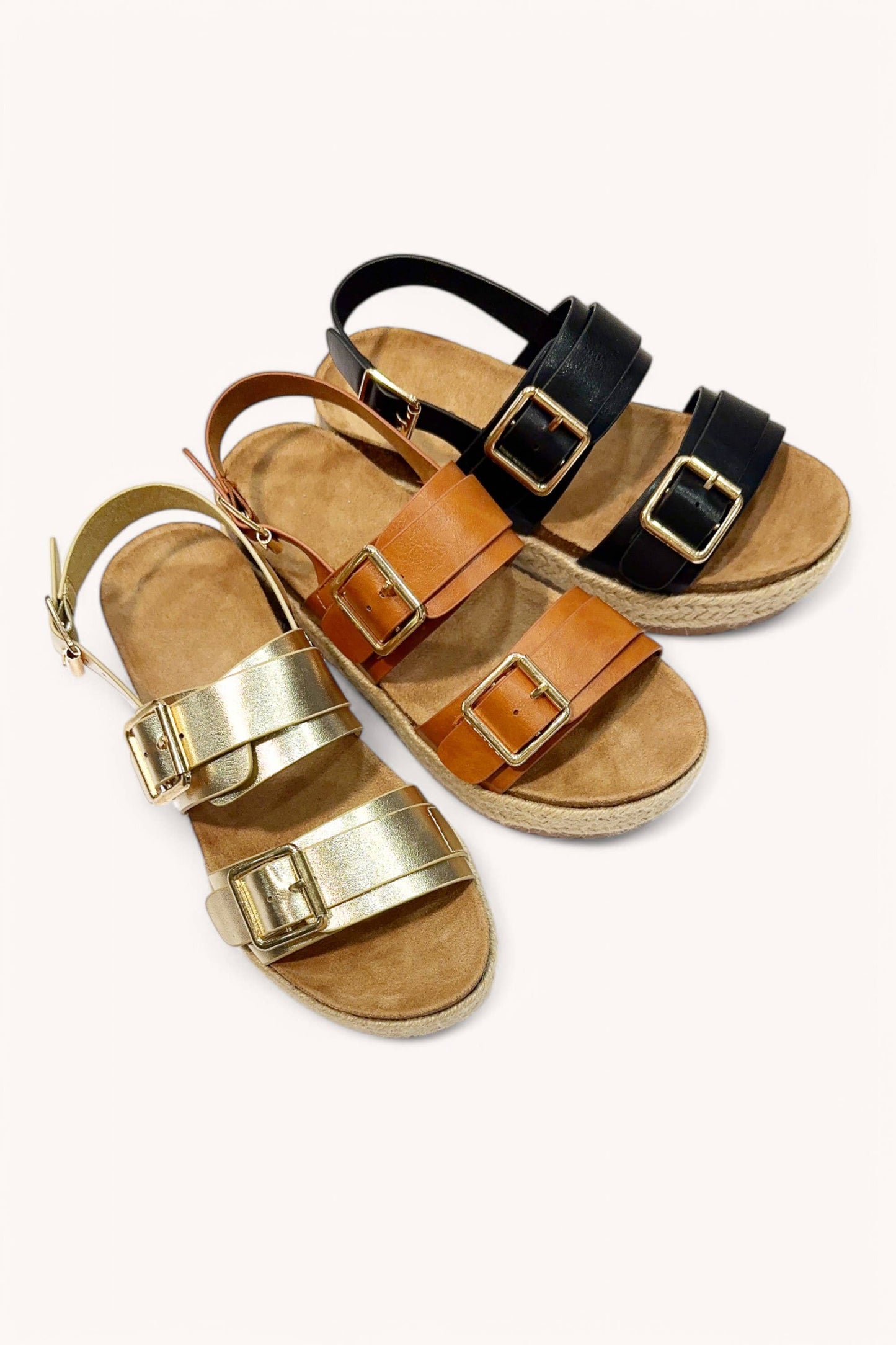 DOUBLE BUCKLE STRAP ESPADRILLES PLATFORM: GOLD
