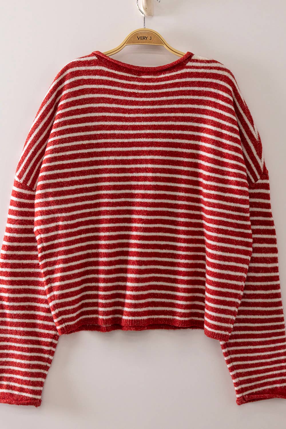 Button Down Stripe Sweater: RED