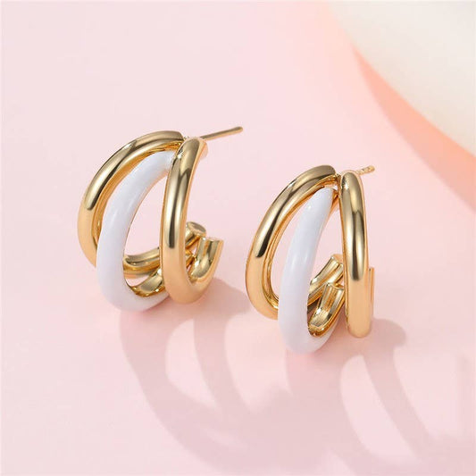18K Stainless Steel Tarnish Free Enamel Hoop |OFF WHITE