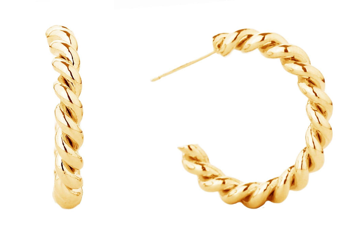 14K Metal Post Hoops: Gold / Large