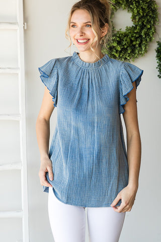 Textured Washed Ruffle Top