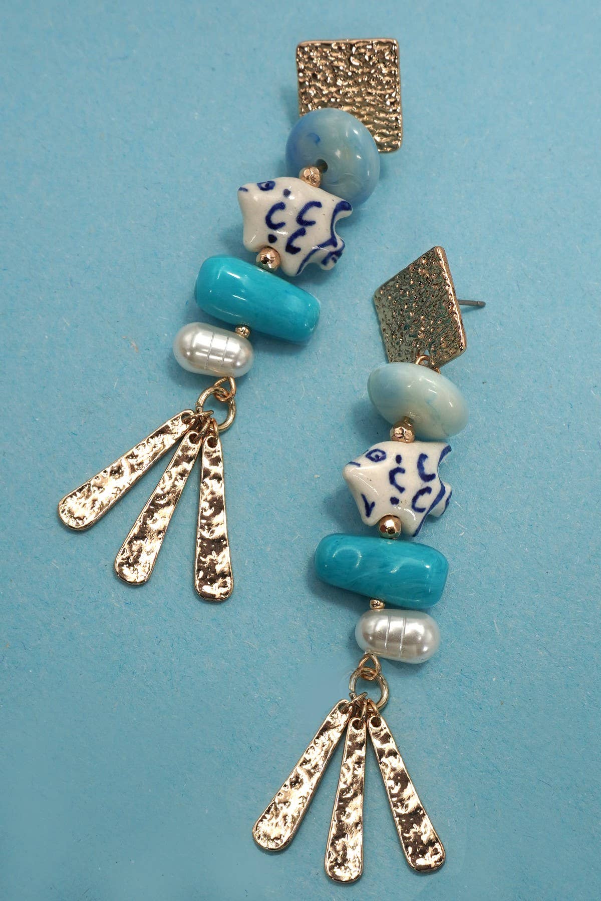 BLUE CERAMIC FISH DROP EARRINGS