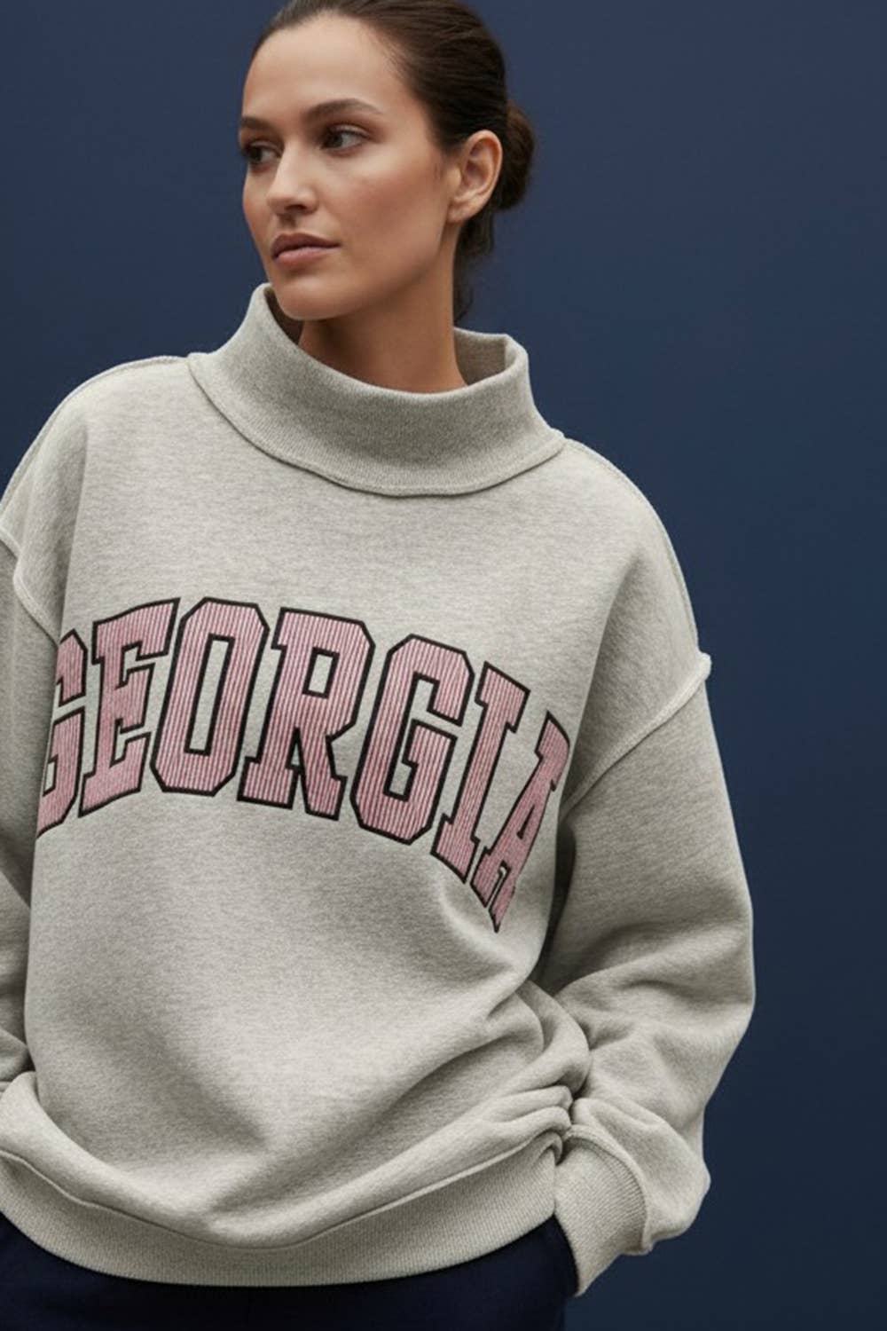GEORGIA Embroidered Mock-neck Sweatshirts: RED/WHITE