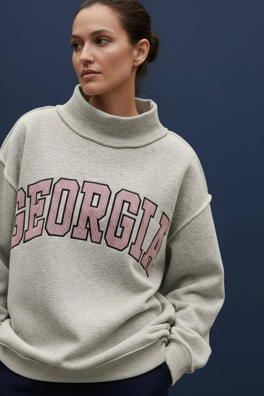 GEORGIA Embroidered Mock-neck Sweatshirts: RED/WHITE