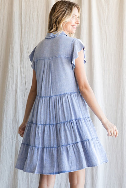 Washing Solid Tiered Dress